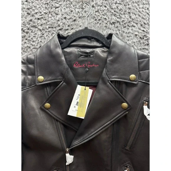 NWT Robert Graham Colter Lambskin Leather Biker Jacket Black Womens Size M $1998